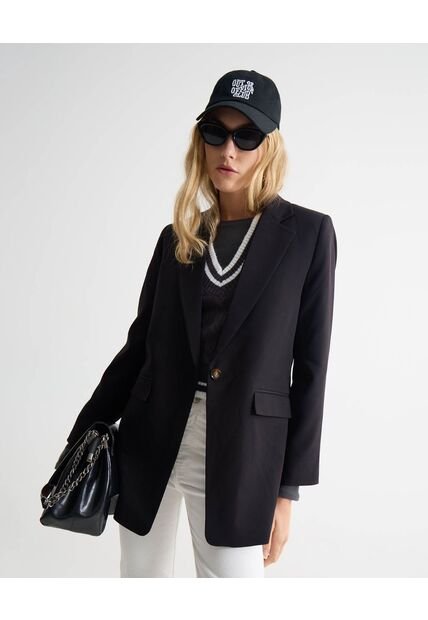 Blazer Fluido Unicolor  Para Mujer Negro Seven Seven