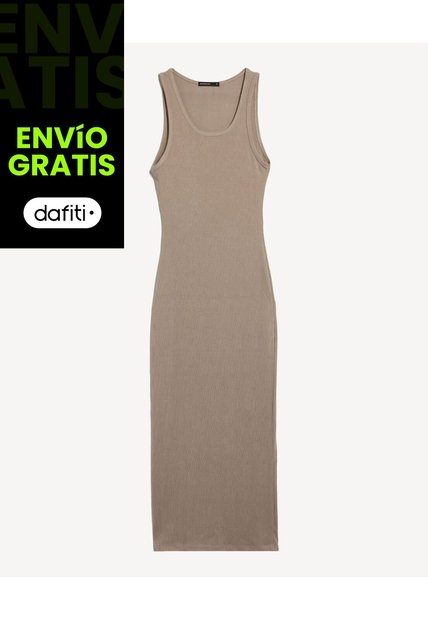 Vestido Midi De Tirantes  Para Mujer Beige Seven Seven