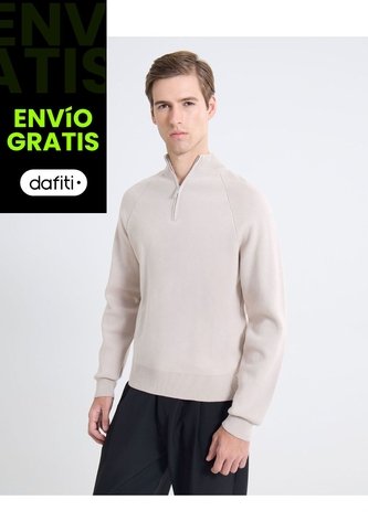 Saco Tejido Half Zipper  Para Hombre Beige Seven Seven Seven Seven