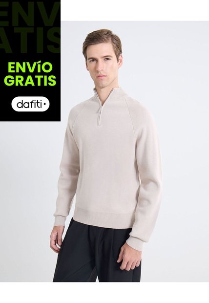 Saco Tejido Half Zipper  Para Hombre Beige Seven Seven
