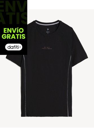 Camiseta Deportiva Texturizada  Para Hombre Negro Seven Seven Seven Seven