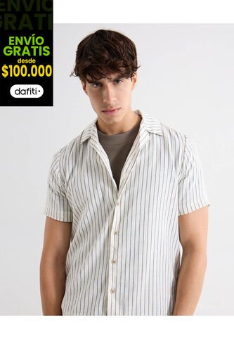 Camisa Para Hombre Manga Corta Sin Bolsillo Cuello Resort Color Crema Marca Seven Seven #45012157 Seven Seven