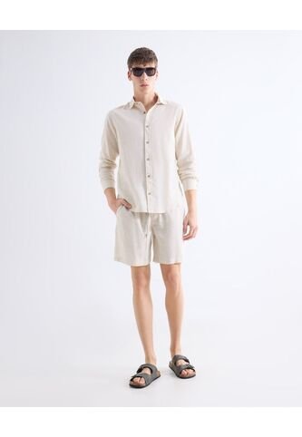Bermuda Regular Encauchada  Para Hombre Marfil Seven Seven Seven Seven