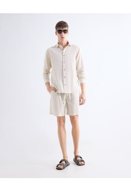 Bermuda Regular Encauchada  Para Hombre Marfil Seven Seven