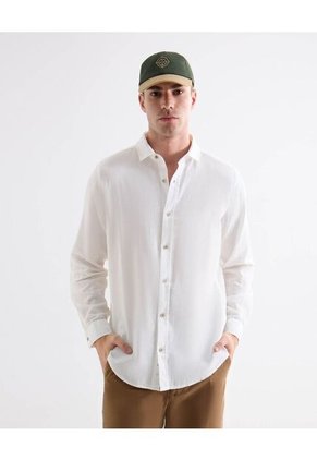 Camisa En Efecto Lino  Para Hombre Marfil Seven Seven