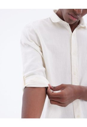 Camisa En Efecto Lino  Para Hombre Marfil Seven Seven