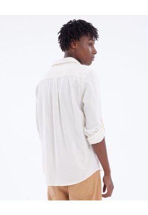 Camisa En Efecto Lino  Para Hombre Marfil Seven Seven