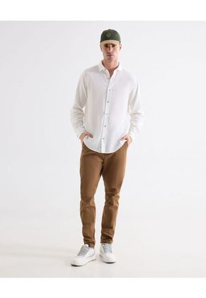 Camisa En Efecto Lino  Para Hombre Marfil Seven Seven