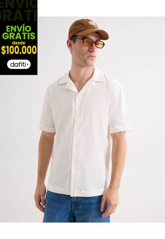 Camisa Para Hombre Manga Corta Sin Bolsillo Cuello Resort Color Crema Marca Seven Seven #45012186 Seven Seven