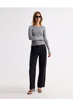 Pantalón Cargo Recto Con Bolsillos  Para Mujer Negro Seven Seven
