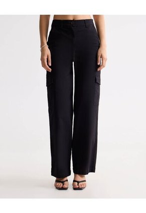 Pantalón Cargo Recto Con Bolsillos  Para Mujer Negro Seven Seven