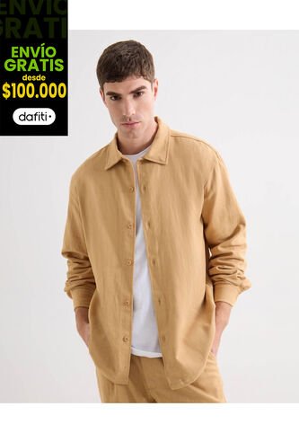 Camisa Para Hombre Manga Larga Sin Bolsillo Cuello Casual M Color Camel Marca Seven Seven #45012181 Seven Seven