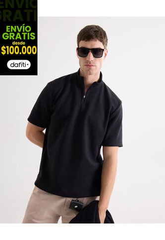 Polo Para Hombre Cuello Mao Sin Bolsillo Color Negro Marca Seven Seven #45110913 Seven Seven