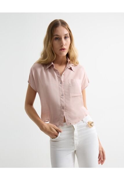 Camisa Cropped Con Bolsillo  Para Mujer Rosado Seven Seven