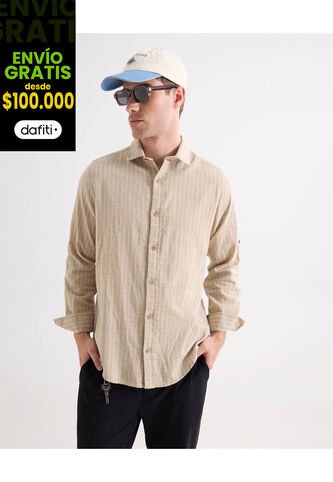 Camisa Para Hombre Manga Larga Sin Bolsillo Cuello Casual M Color Beige Marca Seven Seven #45012156 Seven Seven