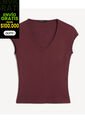 Camiseta Para Mujer Manga Corta Cuello V Color Vino Marca Seven Seven #28096585 de Seven Seven