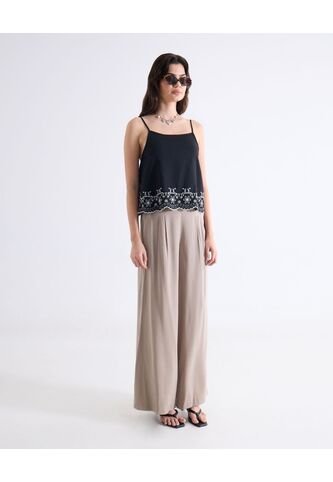 Top Bordado Con Tiras Ajustables  Para Mujer Negro Seven Seven Seven Seven