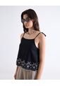 Top Bordado Con Tiras Ajustables  Para Mujer Negro Seven Seven de Seven Seven