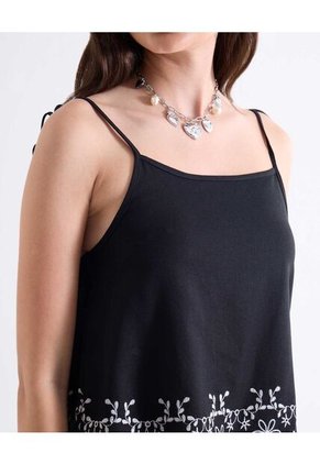 Top Bordado Con Tiras Ajustables  Para Mujer Negro Seven Seven