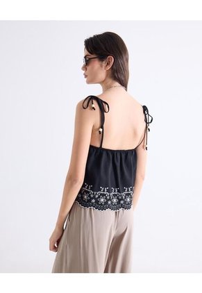 Top Bordado Con Tiras Ajustables  Para Mujer Negro Seven Seven