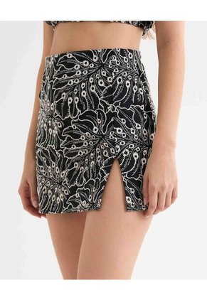 Falda En Ojalillo  Para Mujer Negro Seven Seven