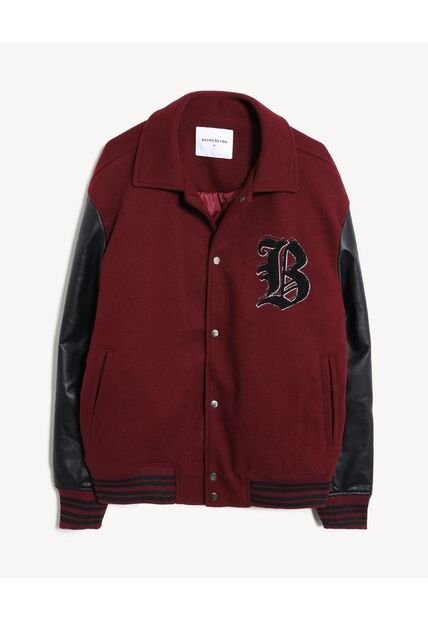 Chaqueta Bomber Bordada  Para Hombre Vino Seven Seven