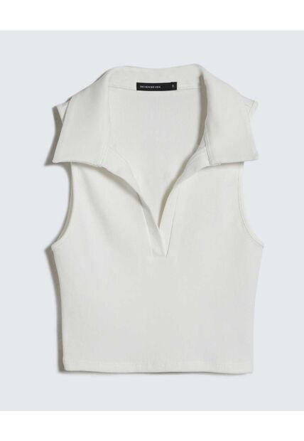 Crop Top Cuello Polo  Para Mujer Crudo Seven Seven
