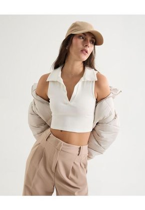 Crop Top Cuello Polo  Para Mujer Crudo Seven Seven