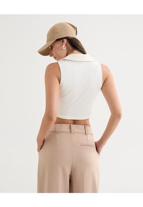 Crop Top Cuello Polo  Para Mujer Crudo Seven Seven