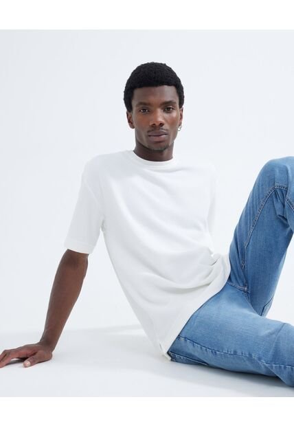 Camiseta Tejida Texturizada Oversize  Para Hombre Marfil Seven Seven