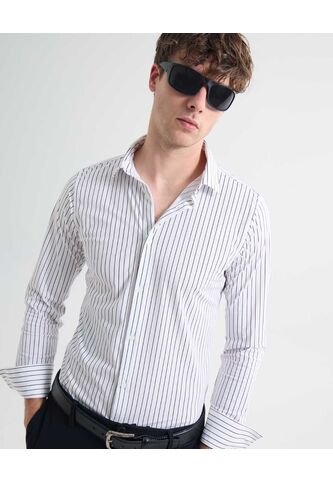 Camisa A Rayas  Para Hombre Blanco Seven Seven Seven Seven