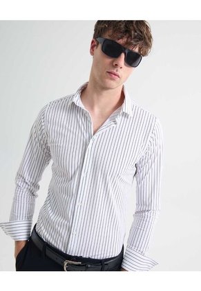 Camisa A Rayas Para Hombre Blanco Seven Seven