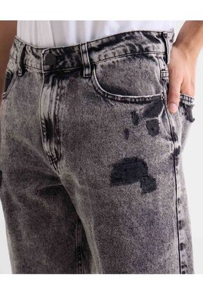 Bermuda En Denim Con Desgastes  Para Hombre Gris Seven Seven