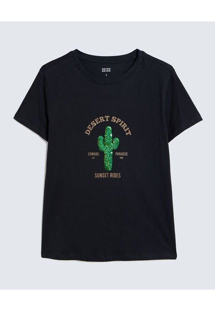 Camiseta Para Mujer Manga Corta Color Negro Marca Seven Seven #28096072