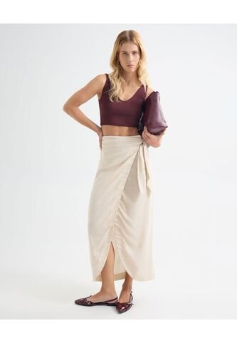 Falda En Efecto Lino  Para Mujer Arena Seven Seven Seven Seven