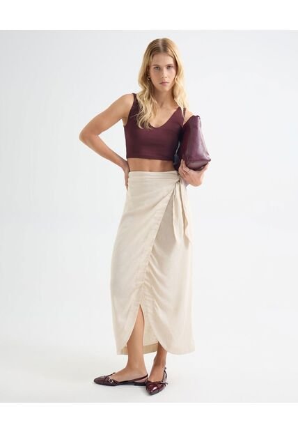 Falda En Efecto Lino  Para Mujer Arena Seven Seven