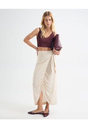 Falda En Efecto Lino Para Mujer Arena Seven Seven