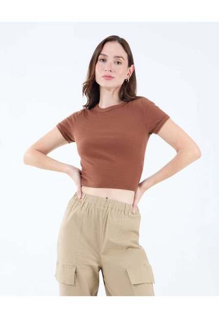 Camiseta Para Mujer Manga Corta Color Cafe  Marca Seven Seven #28096063