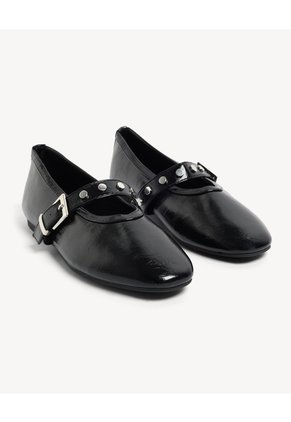 Baletas Tira Con Taches  Para Mujer Negro Seven Seven