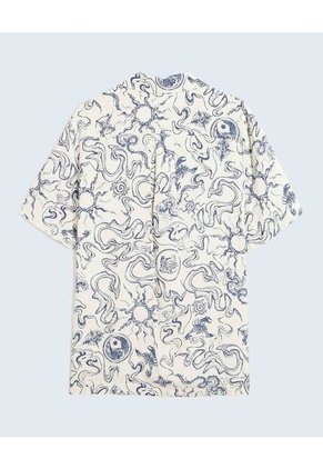 Camisa Resort Estampada  Para Hombre Azul Seven Seven