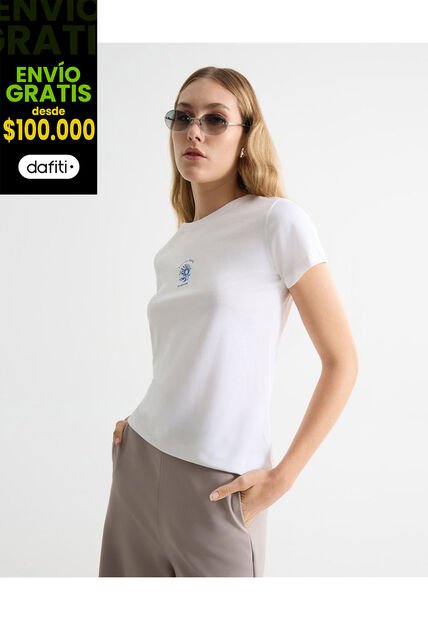 Camiseta Para Mujer Manga Corta Cuello Redondo Color Crudo Marca Seven Seven #28096370