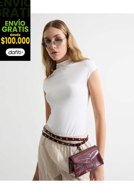 Camiseta Para Mujer Manga Corta Cuello Alto Color Crudo Marca Seven Seven #28096341