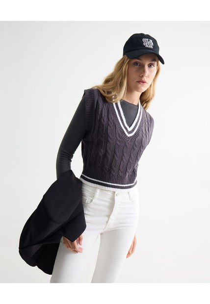 Camiseta Para Mujer Manga Sisa Cuello V Color Gris Marca Seven Seven #28096315