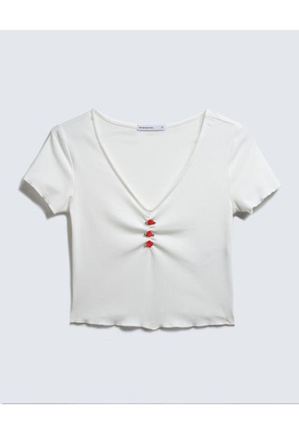 Camiseta Para Mujer Manga Corta Color Marfil Marca Seven Seven #28095996