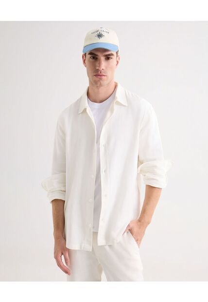 Camisa Para Hombre Manga Larga Sin Bolsillo Cuello Casual M Color Blanco Marca Seven Seven #45012182