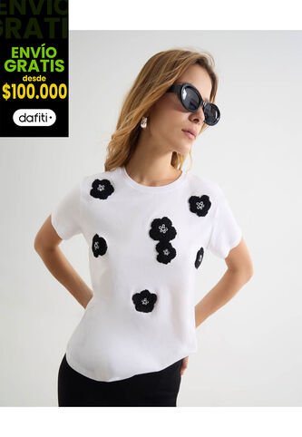 Camiseta Para Mujer Manga Corta Cuello Redondo Color Crudo Marca Seven Seven #28096365 Seven Seven