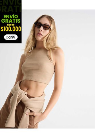 Camiseta Para Mujer Manga Sisa Cuello Redondo Color Beige Marca Seven Seven #28096430 Seven Seven