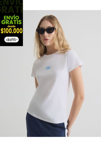 Camiseta Para Mujer Manga Corta Cuello Redondo Color Marfil Marca Seven Seven #28096366