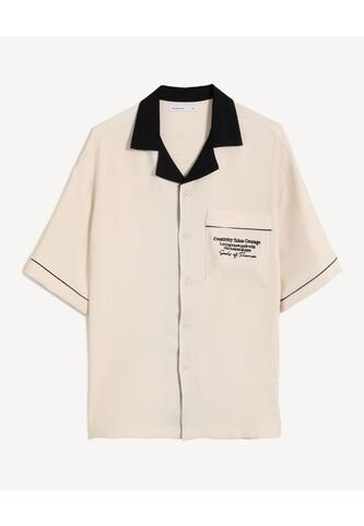 Camisa Boxy Estampada  Para Hombre Beige Seven Seven Seven Seven