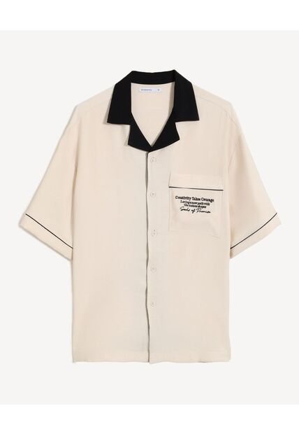 Camisa Boxy Estampada  Para Hombre Beige Seven Seven